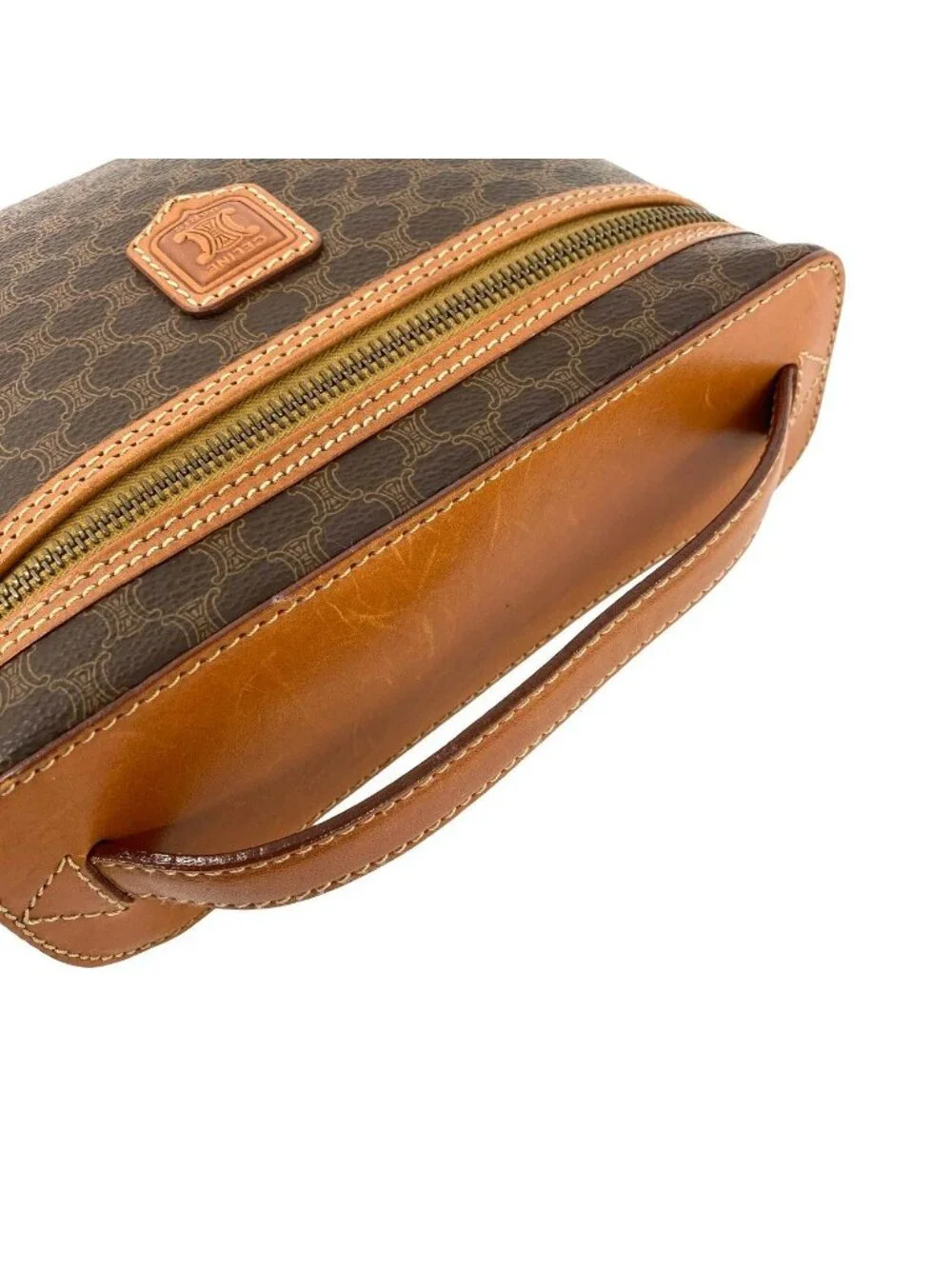 Celine Vintage Macadam Blason Pattern Triomphe Leather Handbag Vanity Bag Brown